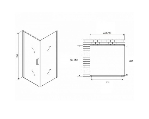 Душевой уголок Abber Sonnenstrand 70х75 AG04070M-S75M профиль Хром стекло матовое