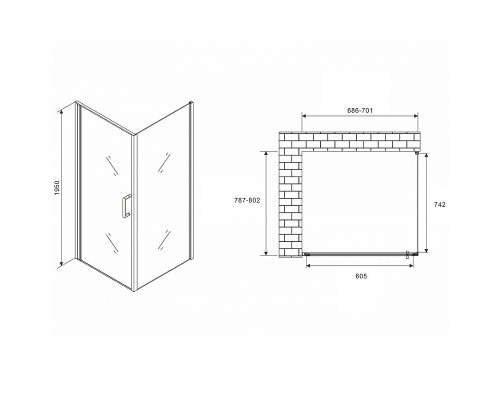 Душевой уголок Abber Sonnenstrand 70х80 AG04070M-S80M профиль Хром стекло матовое