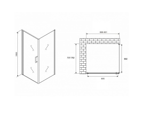 Душевой уголок Abber Sonnenstrand 90х75 AG04090M-S75M профиль Хром стекло матовое