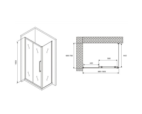 Душевой уголок Abber Schwarzer Diamant 100x70 AG30100MH-S70M профиль Хром стекло матовое