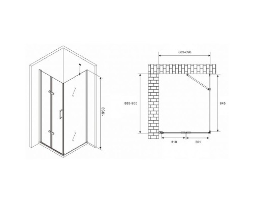 Душевой уголок Abber Zart 70x90 AG08070P-S91 профиль Хром стекло прозрачное