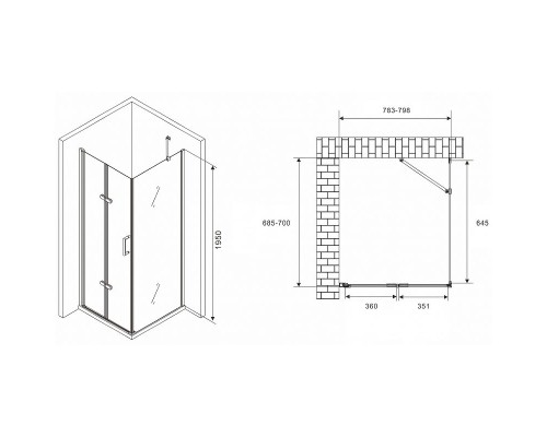 Душевой уголок Abber Zart 80x70 AG08080P-S71 профиль Хром стекло прозрачное