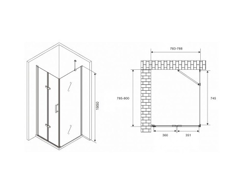 Душевой уголок Abber Zart 80x80 AG08080P-S81 профиль Хром стекло прозрачное