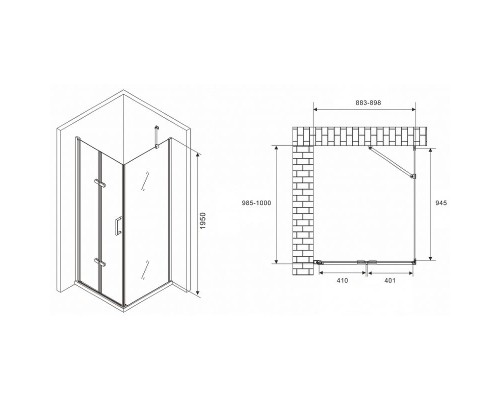 Душевой уголок Abber Zart 90x100 AG08090P-S101 профиль Хром стекло прозрачное