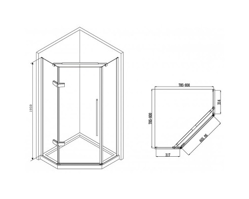 Душевой уголок Abber Ewiges Wasser 80x80 AG05080M профиль Хром стекло матовое