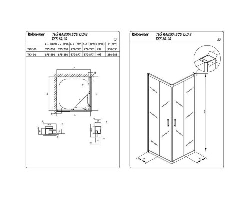 Душевой уголок Kolpa San Eco Quat TKK 90x90 538560 профиль Хром стекло прозрачное
