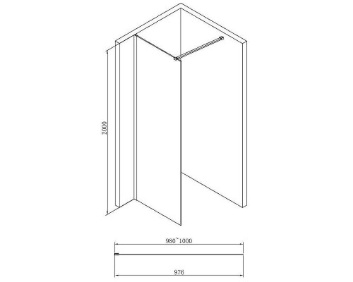 Душевая перегородка Abber AG61100B 100x200 профиль Черный стекло прозрачное