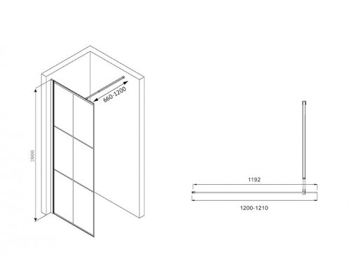 Душевая перегородка Abber Immer Offen 120 AG62120B профиль Черный стекло прозрачное