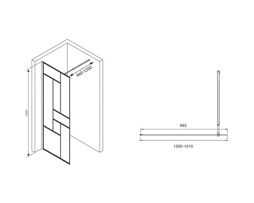 Душевая перегородка Abber Immer Offen 100 AG63100B профиль Черный стекло прозрачное