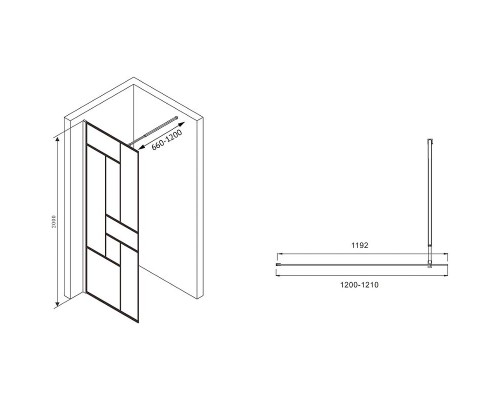 Душевая перегородка Abber Immer Offen 120 AG63120B профиль Черный стекло прозрачное