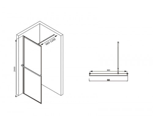 Душевая перегородка Abber Immer Offen 90 AG60090B профиль Черный стекло прозрачное
