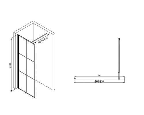 Душевая перегородка Abber Immer Offen 90 AG62090B профиль Черный стекло прозрачное