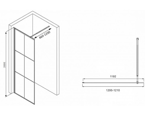 Душевая перегородка Abber Immer Offen 120 AG62120B8 профиль Черный стекло прозрачное