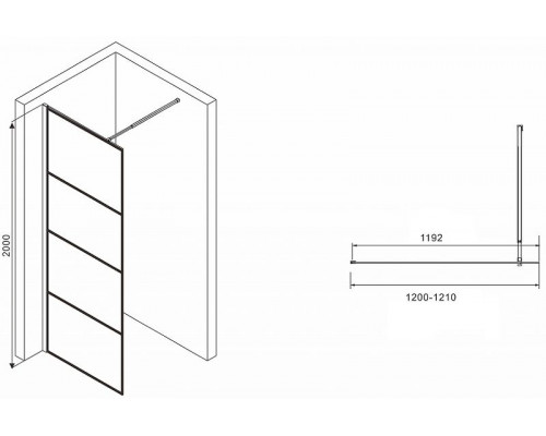 Душевая перегородка Abber Immer Offen 120 AG65120B профиль Черный стекло прозрачное