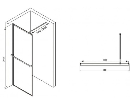 Душевая перегородка Abber Immer Offen 120 AG60120B8 профиль Черный стекло прозрачное