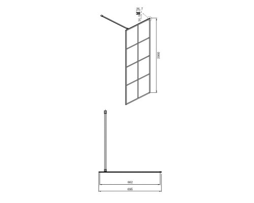 Душевая перегородка Ambassador Walk-in 70х200 15031243 профиль Черный стекло прозрачное