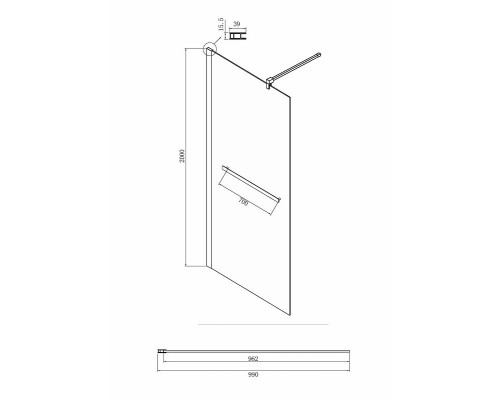 Душевая перегородка Ambassador Walk-in 100х200 15031135 профиль Хром стекло прозрачное