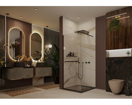 Душевая перегородка Ambassador Walk-in 90х200 15031236 профиль Черный стекло прозрачное