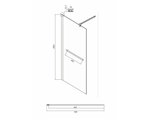 Душевая перегородка Ambassador Walk-in 90х200 15031236 профиль Черный стекло прозрачное