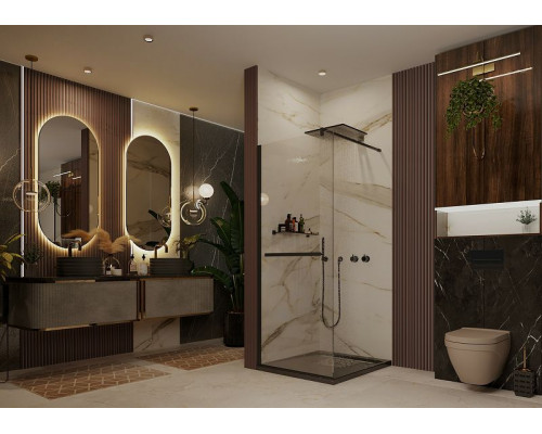 Душевая перегородка Ambassador Walk-in 100х200 15031235 профиль Черный стекло прозрачное