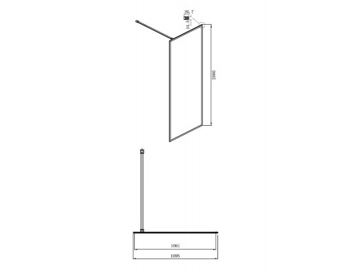 Душевая перегородка Ambassador Walk-in 110х200 15031217 профиль Черный стекло прозрачное
