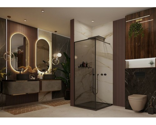 Душевая перегородка Ambassador Walk-in 90х200 15032219 профиль Черный стекло тонированное