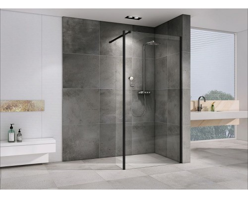 Душевая перегородка Abber Immer Offen 100 AG66100B профиль Черный стекло прозрачное