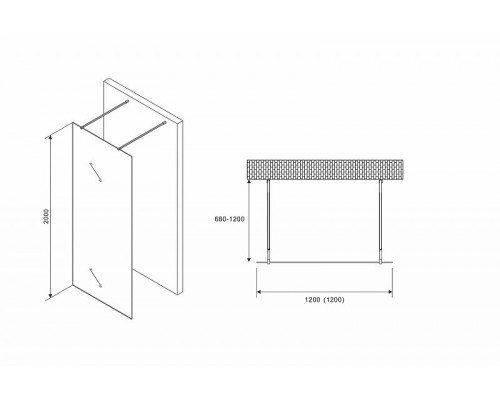 Душевая перегородка Abber Immer Offen 120 AG68120B8 профиль Черный стекло прозрачное