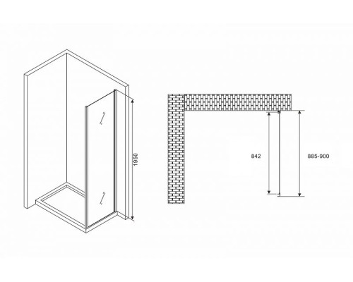 Душевая стенка Abber Schwarzer Diamant 90x195 S90 профиль Хром стекло прозрачное