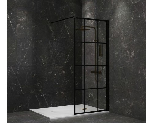 Душевая перегородка Paini 100 Walk-In 100G профиль Черный матовый стекло прозрачное с рисунком