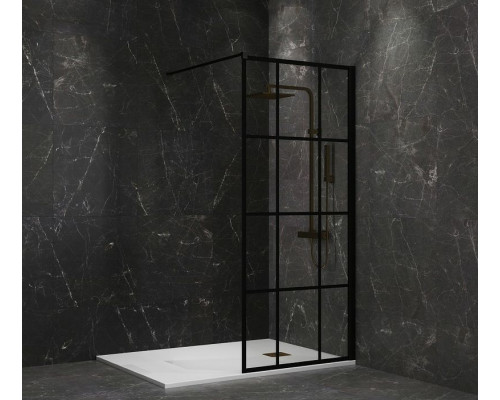 Душевая перегородка Paini 80 Walk-In 80G профиль Черный матовый стекло прозрачное с рисунком