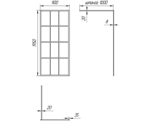Душевая перегородка Paini 90 Walk-In 90G профиль Черный матовый стекло прозрачное с рисунком