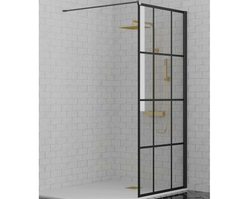 Душевая перегородка Paini 90 Walk-In 90G профиль Черный матовый стекло прозрачное с рисунком