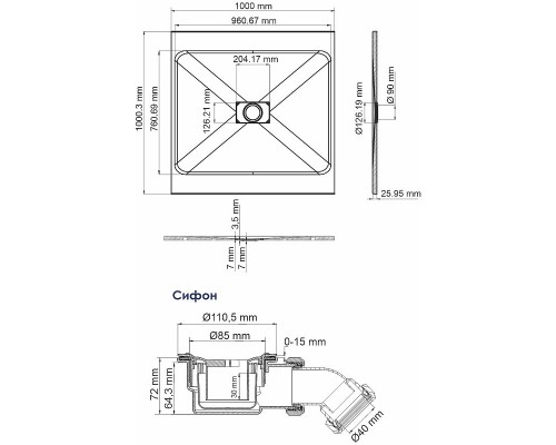 Душевой поддон из стеклопластика WasserKRAFT Elbe 100x100 74T19 Черный матовый
