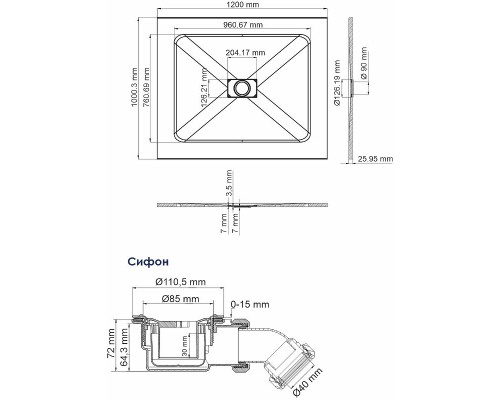 Душевой поддон из стеклопластика WasserKRAFT Elbe 120x100 74T10 Черный матовый