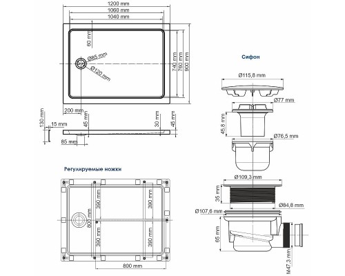 Акриловый поддон для душа WasserKRAFT Amper 120х90 29T07U Белый глянец