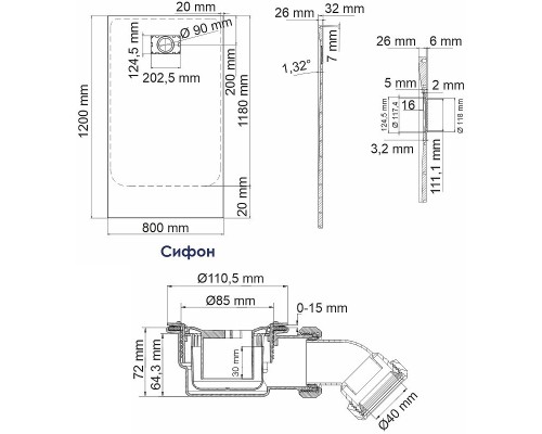 Душевой поддон из стеклопластика WasserKRAFT Main 120x80 41T06 Белый матовый