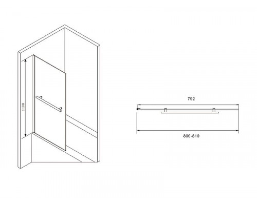Шторка на ванну Abber Immer Offen 80х140 AG70080B профиль Черный стекло прозрачное