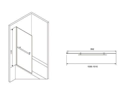 Шторка на ванну Abber Immer Offen 100х140 AG70100B профиль Черный стекло прозрачное