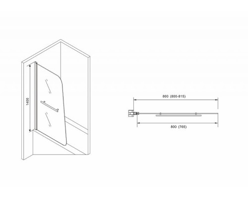 Шторка на ванну Abber Ewiges Wasser AG50080B профиль Черный стекло прозрачное