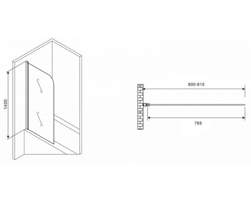 Шторка на ванну Abber Ewiges Wasser 80х140 AG52080 профиль Хром стекло прозрачное