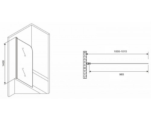 Шторка на ванну Abber Ewiges Wasser 100х140 AG52100B профиль Черный стекло прозрачное