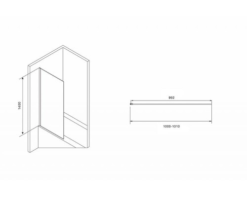 Шторка на ванну Abber Immer Offen 100x140 AG71100B профиль Черный стекло прозрачное
