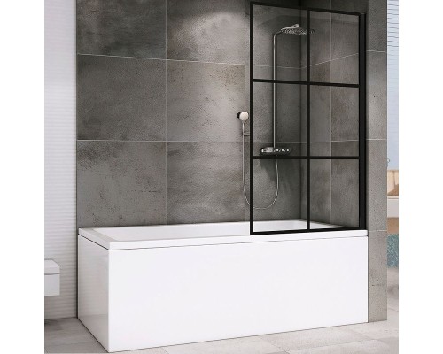 Шторка на ванну Abber Immer Offen 100x140 AG72100B профиль Черный стекло прозрачное