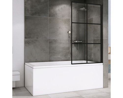 Шторка на ванну Abber Immer Offen 100x140 AG72100B профиль Черный стекло прозрачное