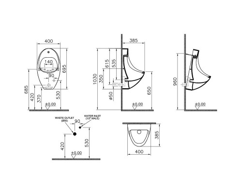 Писсуар Vitra Arkitekt 4106B003-5597 (4106B003-5200) подвесной Белый с сенсорным механизмом смыва