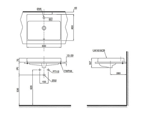 Раковина Toto MH 60 L1616C Белая