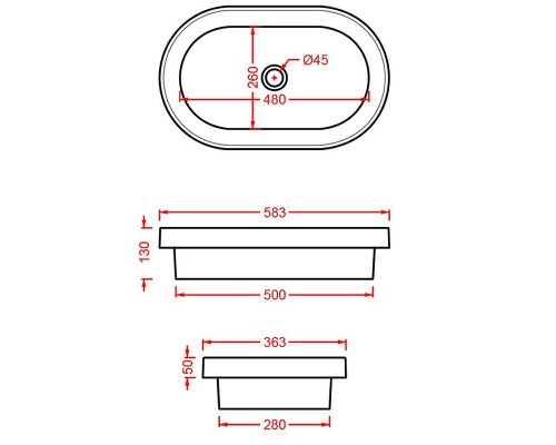 Раковина Artceram Fuori 60 TFL033 17 00 Черная матовая
