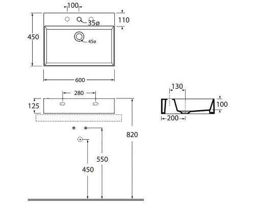 Раковина Azzurra Elegance Squared 60 ELLP060450QMBI/(EQA60M bi)x1 Белая