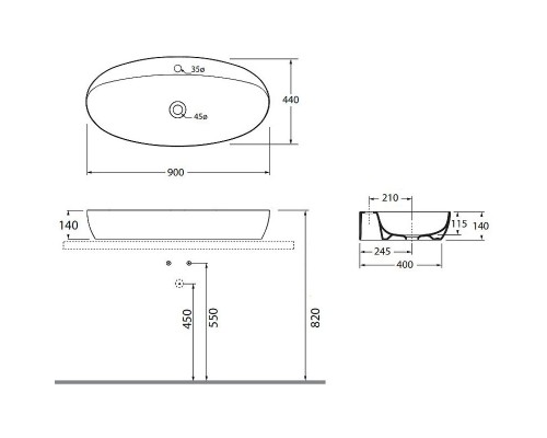 Раковина Azzurra Elegance Circle 90 ELLA090440CMBI/(ECI90M bi)x1 Белая